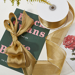 サテンリボン  エッジメタリックリボン付き  リボンギフトラッピング用  クリスマスのデザインの装飾  工芸  ゴールデンロッド  2-1/2インチ（63~65mm）  約22m /ロール&nbsp;NWIR-WH0009-22