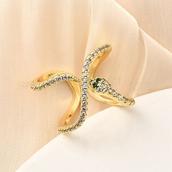 Манжеты из латуни с микро паве кубический цирконий для женщин RJEW-F188-01G