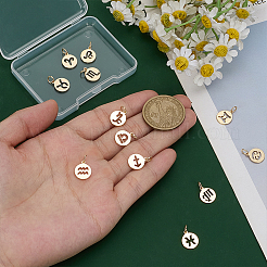 12 шт. 12 стиля плоские круглые с двенадцатью созвездиями латунные подвески&nbsp;PALLOY-WR00028