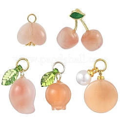 1 breloque en agate naturelle grenade/melon fu avec feuille&nbsp;G-YW0002-67