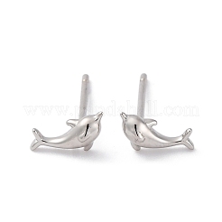 S925 серьги-гвоздики из стерлингового серебра в виде дельфина EJEW-R015-01P