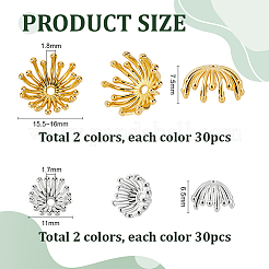 120個4スタイルの合金ビーズキャップ  ミックスカラー  11~16x6.5~7.5mm  穴：1.7~1.8mm  30個/スタイル&nbsp;FIND-PH0028-64