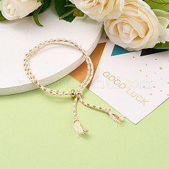 綿編みコードブレスレット  多連ブレスレット  ロンデルゴールデンメッキ真鍮ビーズ付き  カラフル  シングルの長さ：9-5/8インチ（24.5cm）  全長：19-1/4インチ（49cm）&nbsp;BJEW-JB05694-05