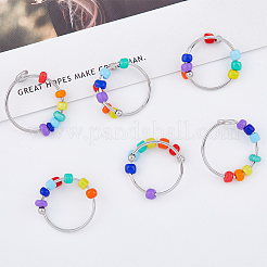 10 шт. набор из 2-х стильных колец-манжет с радужными стеклянными бусинами и вращающимися открытыми кольцами RJEW-DC0001-15