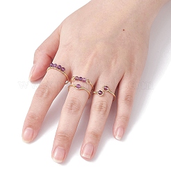 Открытое кольцо из медной проволоки с натуральным драгоценным камнем RJEW-JR00627