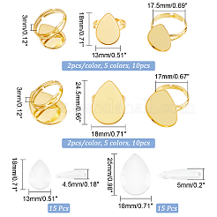 Kit de fabrication de bagues réglables avec dôme en forme de larme&nbsp;KK-CA0003-36