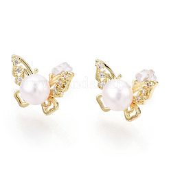 Boucles d'oreilles papillon en laiton strass et perles naturelles&nbsp;PEAR-N020-06G