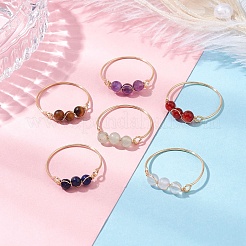 Круглые натуральные кольца с розовым кварцем&nbsp;RJEW-JR00850-02