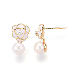 Серьги-гвоздики с цветком из натурального жемчуга в форме цветка из латуни PEAR-N020-06V