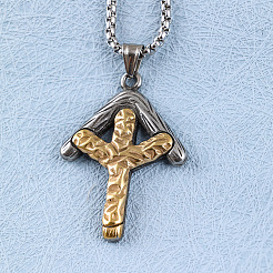 Colliers pendentifs runes viking texturées en acier inoxydable 304 bicolore pour hommes&nbsp;WGD6348-01