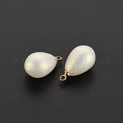 ABSプラスチックパール調ペンダント  金メッキ真鍮ループ付き  ティアドロップ  乳白色  17.5x9.5mm  穴：1.6mm&nbsp;KK-N242-015