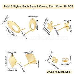 60 stücke 2 farben oval & rhombus & stern 304 edelstahl stud ohrring Zubehörse&nbsp;STAS-PH0001-53