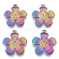 イオンプレーティング（IP）304ステンレスペンダント  花  虹色  27x24.5x3mm  穴：1.8mm&nbsp;STAS-N098-192M