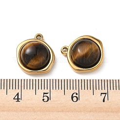 天然石タイガーアイペンダント  304ステンレススチール製、ベゼル付き、不規則な形状のフラットラウンド型チャーム  イオンプレーティング（ip）  18KGP本金メッキ  15.5x14x5~7mm  穴：1mm&nbsp;STAS-G397-01G-03