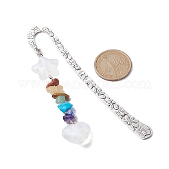 Chakra-Edelstein-Chip-Perlen-Lesezeichen mit glitzerndem Acryl-Stern und -Herz&nbsp;AJEW-JK00257