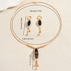 Комплекты серег и ожерелий из натурального агата с конским глазом и бусинами-кисточками для женщин TU2166