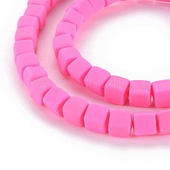 手作り樹脂粘土ビーズ連売り  キューブ  濃いピンク  6x6x6mm  穴：1.2mm  約62個/連  14.84インチ〜15.75インチ（37.7cm〜40cm）&nbsp;X-CLAY-T020-09A