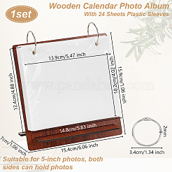 Прямоугольный деревянный фотоальбом-календарь с 24 листом пластиковых рукавов и кольцами из нержавеющей стали&nbsp;DIY-WH0542-33A-02