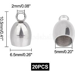 201ステンレススチールコードエンド20個  エンドキャップ  ステンレス鋼色  10.5x6.5mm  穴：2mm  内径：5mm&nbsp;STAS-UN0029-17
