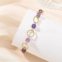 Bracciali da donna con anelli aperti in ottone e pietre preziose miste naturali&nbsp;BJEW-JB14116