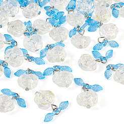 30 Stück transparente Glasblumenanhänger mit tiefblauem Acrylblatt&nbsp;PALLOY-TAC0241