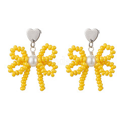 4 par de pendientes colgantes de cuentas de vidrio hechos a mano con forma de corazón y lazo de 4 colores&nbsp;EJEW-MZ00474