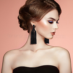 4 пара серег-кисточек из двухцветного полиэстера с бисером EJEW-FI0002-96