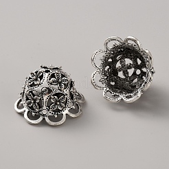 チベット風合金ビーズキャップ  中空の花  アンティークシルバー  26.5x16mm  穴：2.2mm&nbsp;LS-TIBE-WH0005-027AS