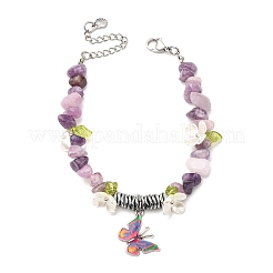 Braccialetti con ciondoli a forma di farfalla in lega stampata&nbsp;BJEW-JB12404-01