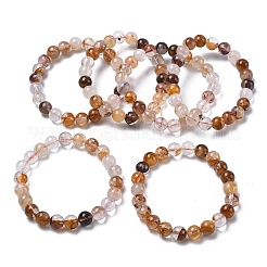 Stretch-Armbänder mit runden Perlen aus natürlichem gelbem Hämatoidquarz für Damen&nbsp;BJEW-Z158-03F-03
