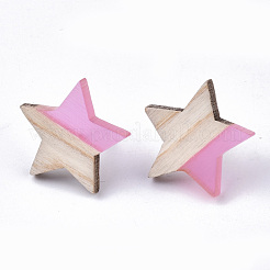 透明樹脂＆ウッドスタッドピアス  304ステンレスピン付き  スター  パールピンク  17x18mm  ピン：0.7mm&nbsp;EJEW-N017-001A-D05