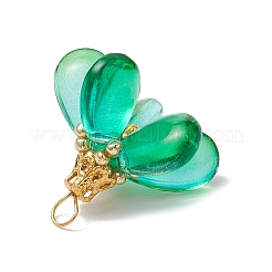 染色されたガラスのペンダント  花  真鍮のループと鉄の金具付き  ダークシーグリーン  20.5x25.5x20.5mm  穴：4x3mm&nbsp;PALLOY-MZ00658-01