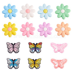Наборы фурнитуры из ПВХ и силиконовых бусин в виде цветов и бабочек FIND-TA0007-96