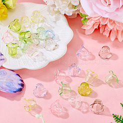 風鈴作り用アクリルビーズキャップ 28色 7個  マルチ花弁花  ミックスカラー  17.5~19x14~15mm  穴：2mm  4個/カラー&nbsp;TACR-TA0001-70