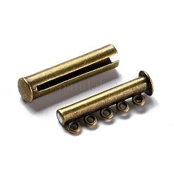 5連10穴付きチューブ真鍮製マグネチックスライドロッククラスプ  ニッケルフリー  アンティークブロンズ  30x10x7mm  穴：2mm&nbsp;KK-D475-AB-NF