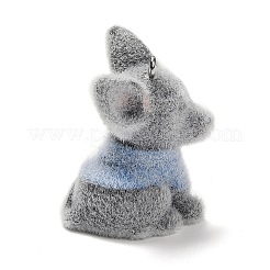 フロッキー不透明樹脂ペンダント  プラチナトーンの鉄ループ付き  ドーベルマン  31x26x28mm  穴：2mm&nbsp;RESI-G112-02B