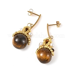 Boucles d'oreilles pendantes en œil de tigre naturel pour femmes&nbsp;EJEW-MZ00784