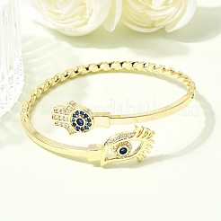 Браслеты-манжеты из латуни с микропаве из кубического циркония в форме глаза для женщин&nbsp;BJEW-F526-01B-G