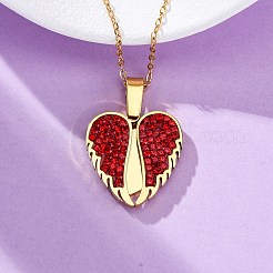 304 нержавеющая сталь полимерная глина стразы крылья открывающиеся подвески ожерелья для женщин NJEW-Z065-14G-01