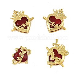 4 шт. 3 стиля латунные подвески-сердечки из темного красного стекла с паве&nbsp;KK-FS0001-86