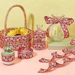 Лента из полиэстера с цветочным узором в этническом стиле OCOR-WH0047-48