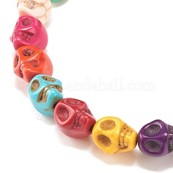 Braccialetto elasticizzato con teschio sintetico turchese (tinto).&nbsp;BJEW-JB08071-02