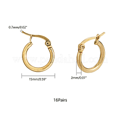 304ステンレススチールフープピアス  リング  ゴールドカラー  15x2mm  ピン：1x0.7mm&nbsp;STAS-UN0002-59G