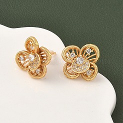 Серьги-гвоздики в форме цветка с микропаве из прозрачных кубических цирконий из латуни EJEW-D337-09G