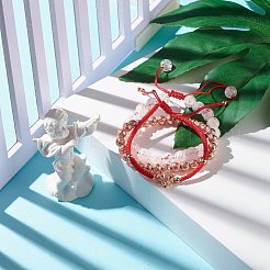 Набор браслетов из плетеных бусин из натурального кракле кварца и лавы&nbsp;BJEW-JB07212-02