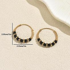 女性のための真鍮のフープピアス  ガラスビーズ  ゴールドカラー  25.5x25.5mm&nbsp;RV2924