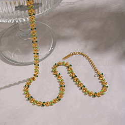 Женские цепочки из нержавеющей стали 304 с эмалированными зелеными звеньями в виде листьев.&nbsp;OR8327