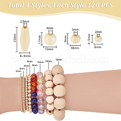 480 шт. 4 стиля крашеных бусин из натурального дерева WOOD-PH0003-64