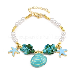 Pulseras con dijes de latón esmaltado con forma de estrella de mar para mujer&nbsp;KK-CBA68DA-16G-01