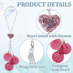 Плюшевая ткань круглая и полимерная глина стразы сердце кулон подвеска украшение&nbsp;HJEW-DR00079